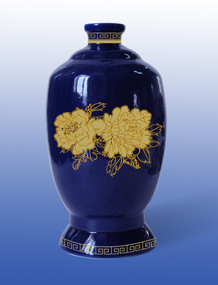 供应陶瓷酒瓶 500ML蓝釉牡丹花酒瓶——德化县同兴瓷厂专业酒类包装